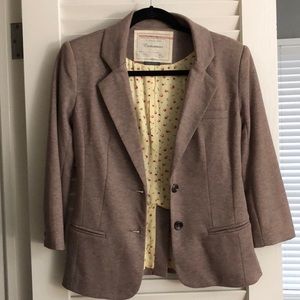 Anthropologie Cropped Taupe Blazer with Floral Lining: XS